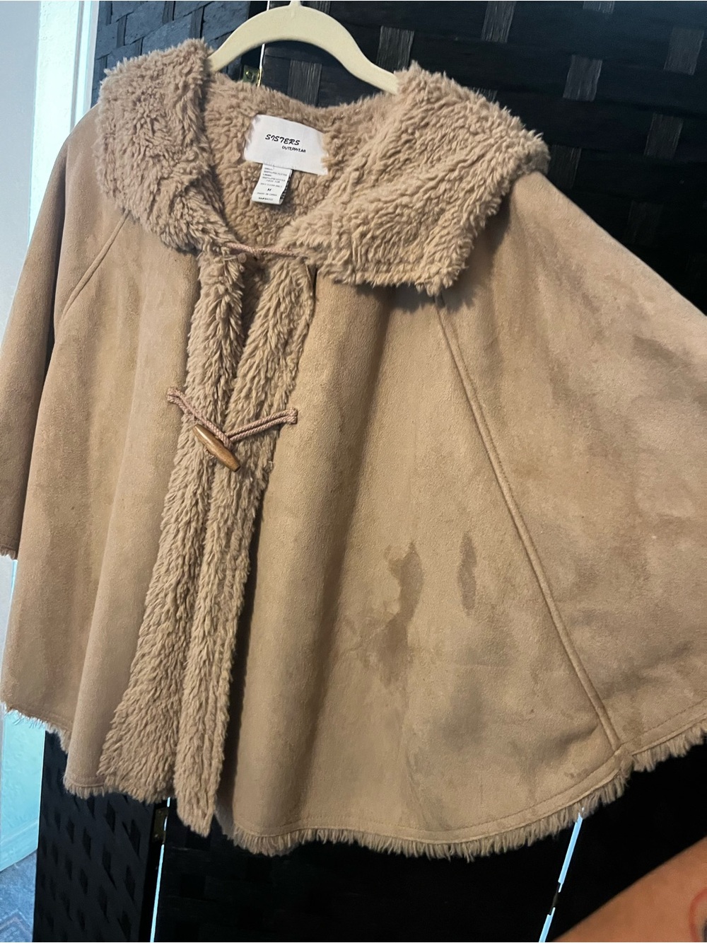 Faux Shearling Toggle Cape Jacket in Camel - Picture 2 of 6